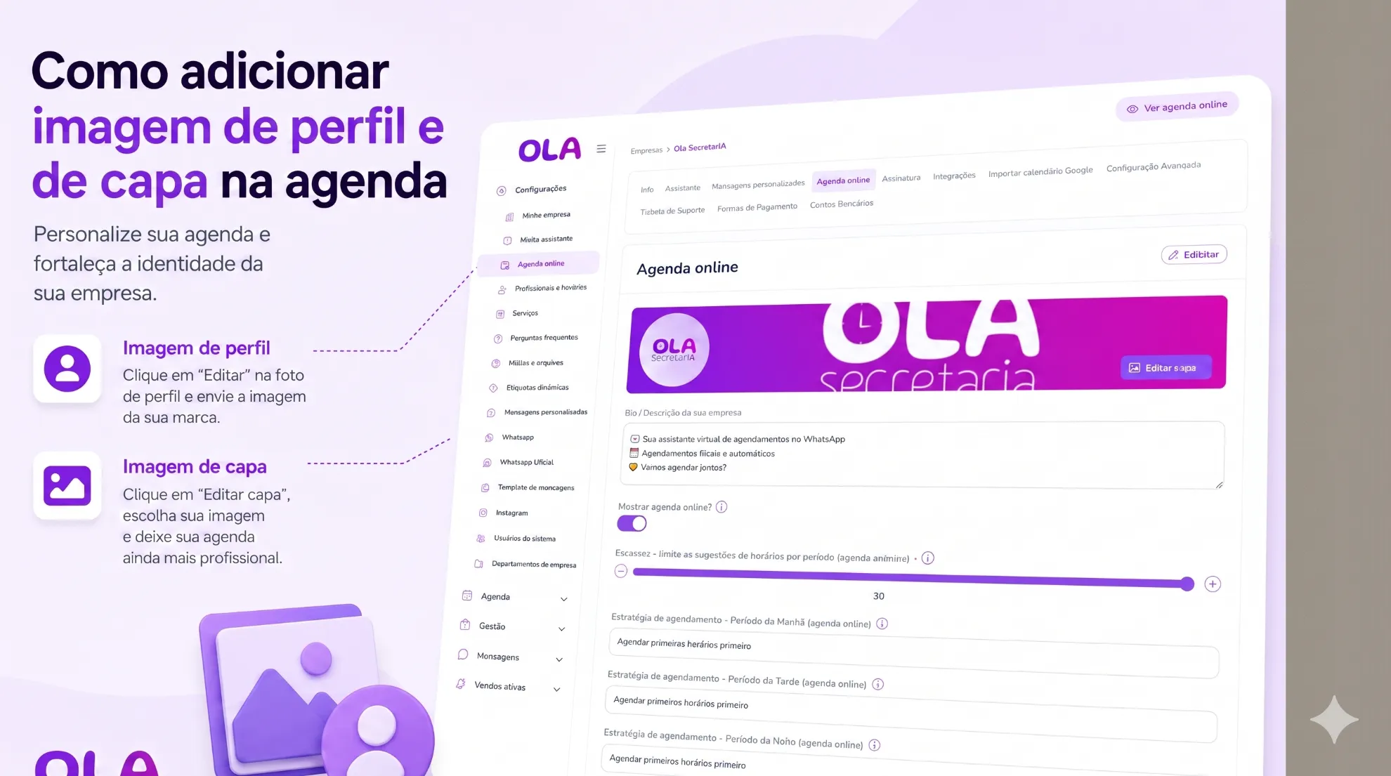 Como adicionar imagem de perfil e de capa na agenda